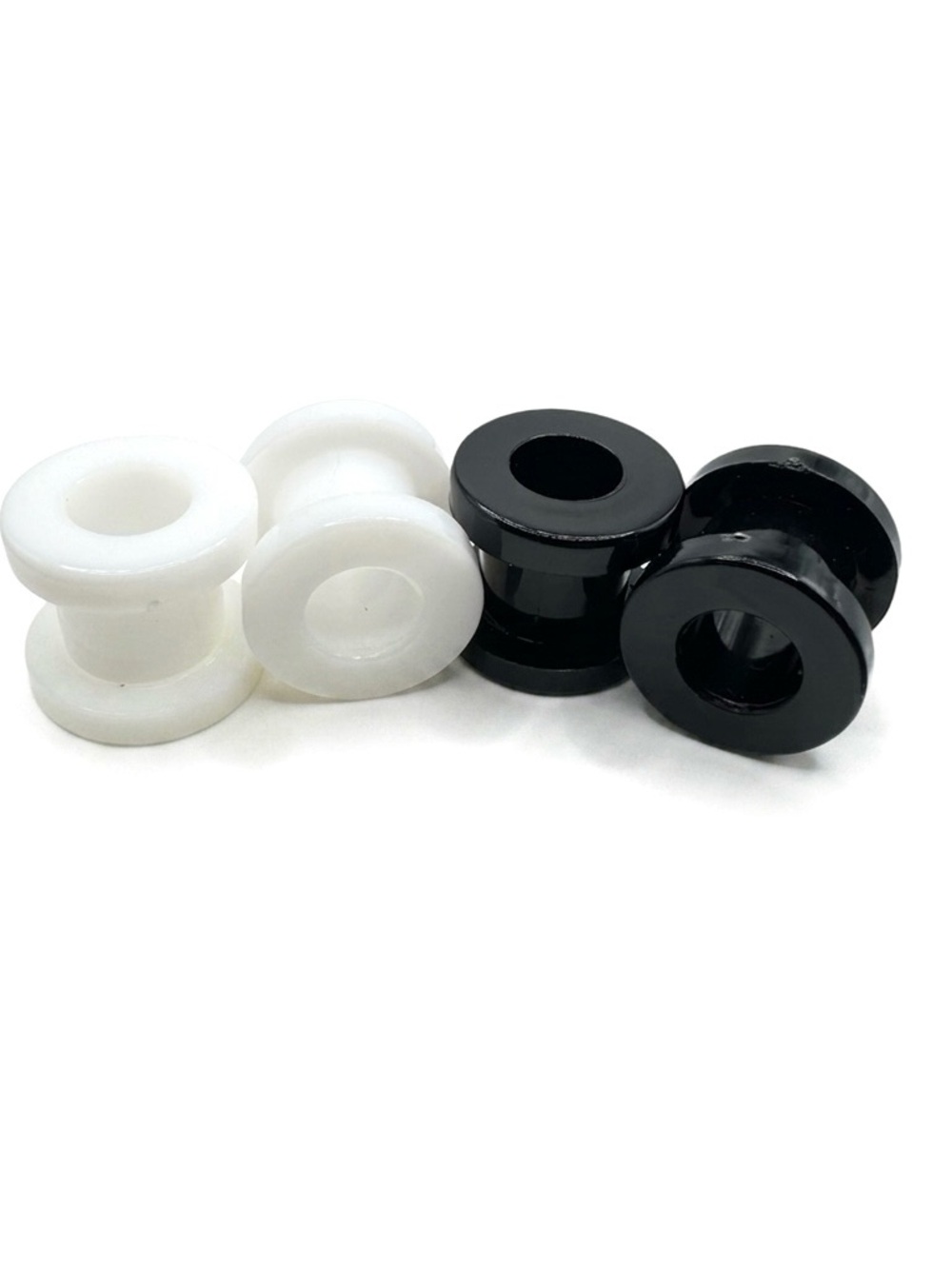 Set of 2 Pairs 0g Acrylic Ear Gauges Plugs Screw on Tunnels - Black & White
